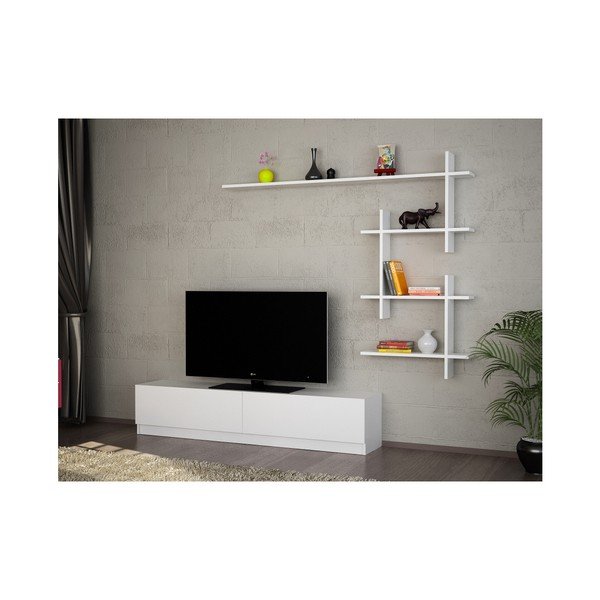 Set di cassettiere TV e mensole a muro bianche Ahenk - Woody Fashion-image-3