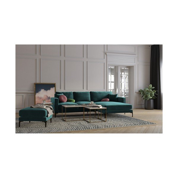 Divano angolare in velluto blu turchese, angolo destro Harmony - Kooko Home-image-4