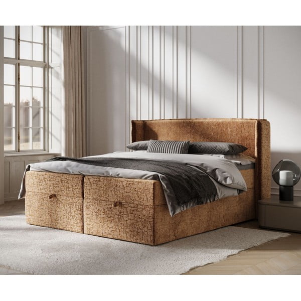 Letto boxspring arancione con spazio contenitivo 160x200 cm Passion - Maison de Rêve-image-1