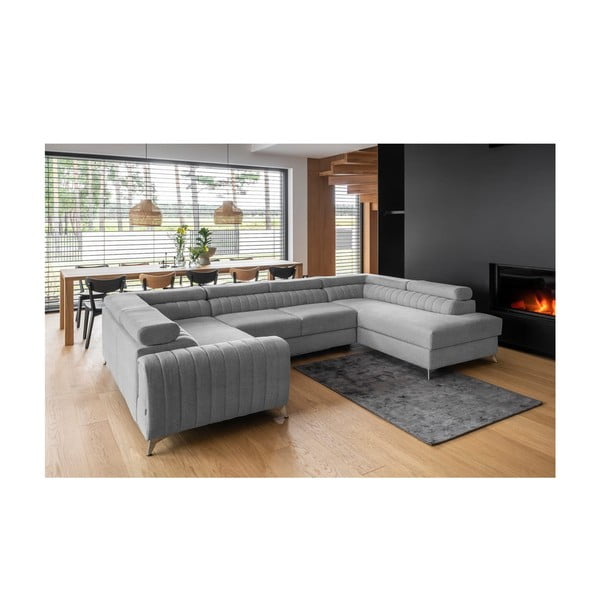 Divano angolare grigio chiaro allungabile/con contenitore (con penisola a destra/a U) Louis – ELTAP-image-1