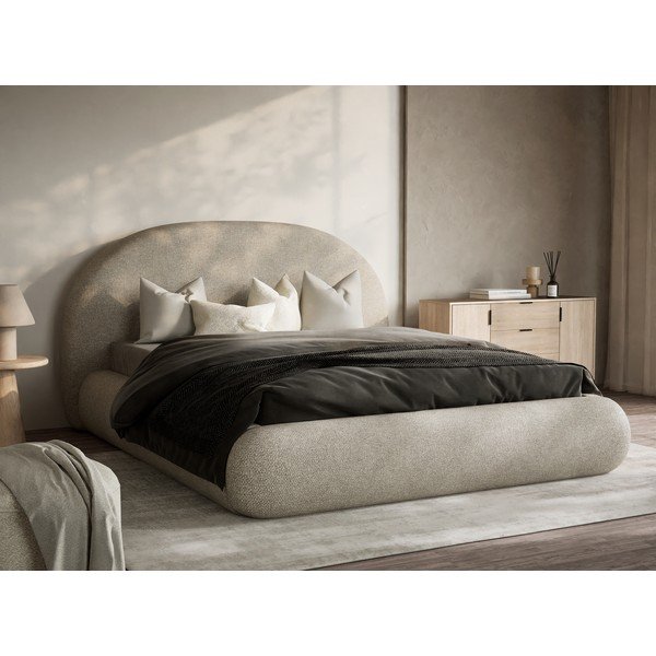 Letto matrimoniale imbottito beige con contenitore con rete inclusa 160x200 cm Maumere – Maison de Rêve-image-1