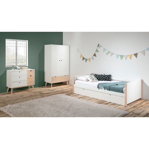 Armadio per bambini bianco con gambe in legno di pino Kiara - Marckeric-image-1