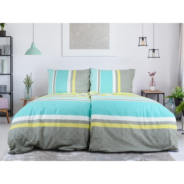 Set copripiumino e federa grigio/turchese in crêpe per letto singolo 140x200 cm Beautiful Spring – B.E.S.