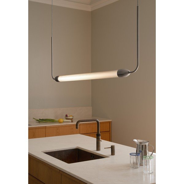 Lampadario argentato in acciaio con paralume in vetro Lemon Squeeze Linear – UMAGE-image-1