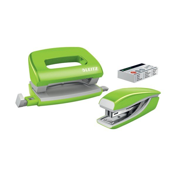 Set di mini cucitrici e perforatrici bianche e verdi WOW - Leitz