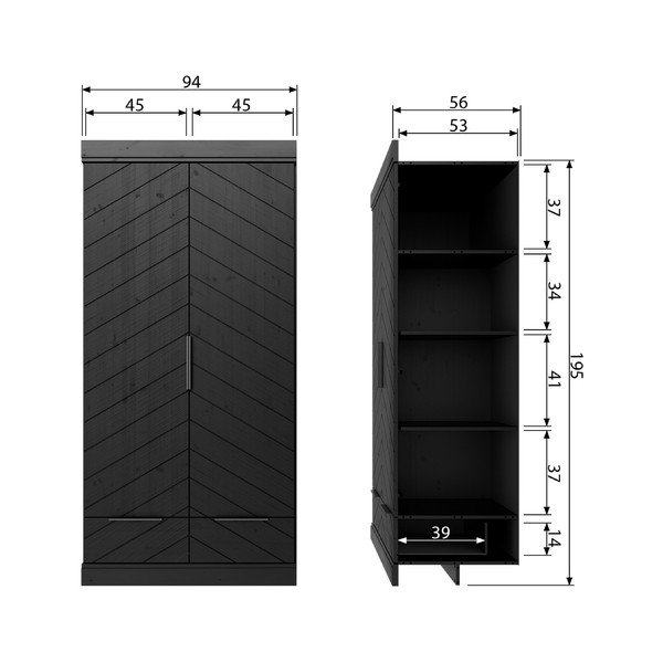 Armadio in legno nero a spina di pesce, altezza 195 cm - WOOOD-image-1