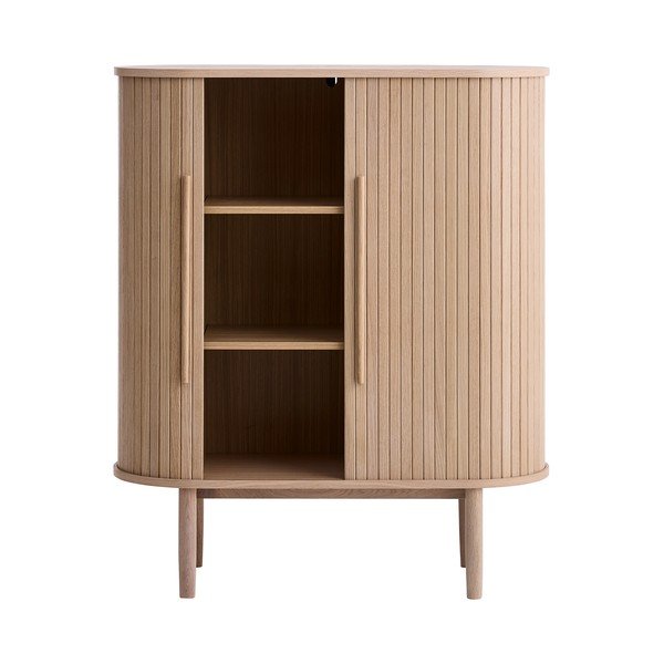 Armadietto colore naturale chiaro con effetto rovere con porte scorrevoli 100x118x40 cm Meta – Unique Furniture-image-4