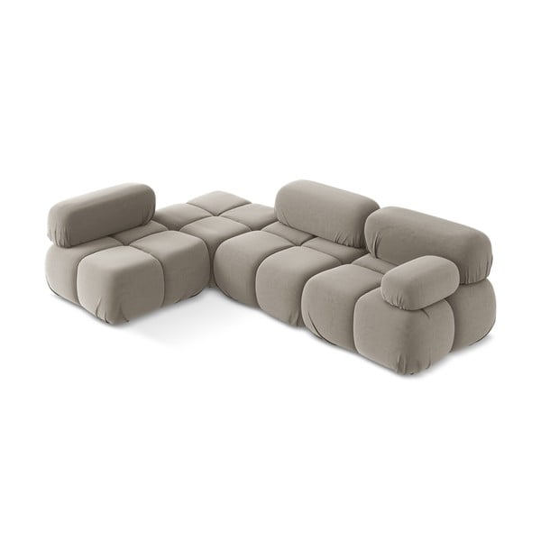 Divano angolare componibile beige (con penisola a sinistra) con rivestimento in velluto Lokua – Makamii-image-2