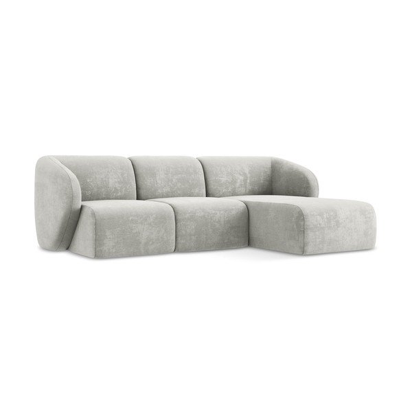 Divano angolare grigio chiaro (con penisola a destra/con chaise lounge) con rivestimento in ciniglia Lani – Makamii-image-1