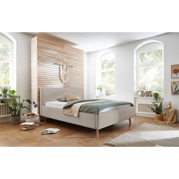 Letto matrimoniale imbottito beige rete non inclusa 180x200 cm Mattis – Meise Möbel-image-1