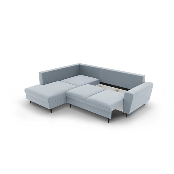 Divano angolare azzurro allungabile e con contenitore (con penisola a sinistra/a L) con rivestimento in velluto Kyoto – Cosmopolitan Design-image-3