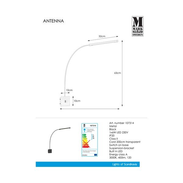 Černé nástěnné svítidlo Markslöjd Antenna 1L-image-2