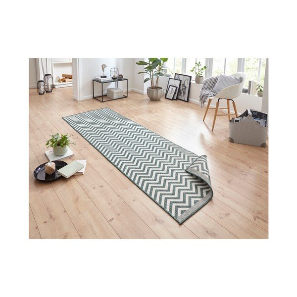 Zeleno-krémový oboustranný vysoce odolný běhoun Bougari Twin Supreme Mismo, 80 x 350 cm-image-4