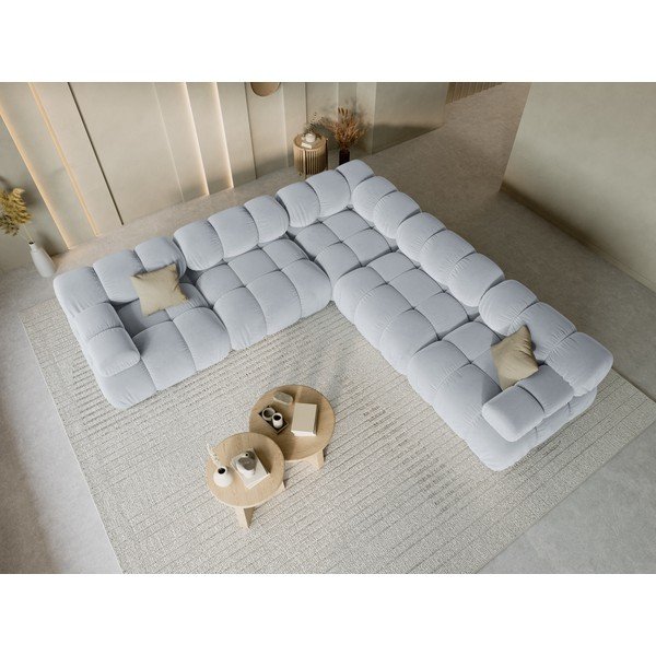 Divano angolare componibile grigio con rivestimento in velluto – Micadoni -image-1