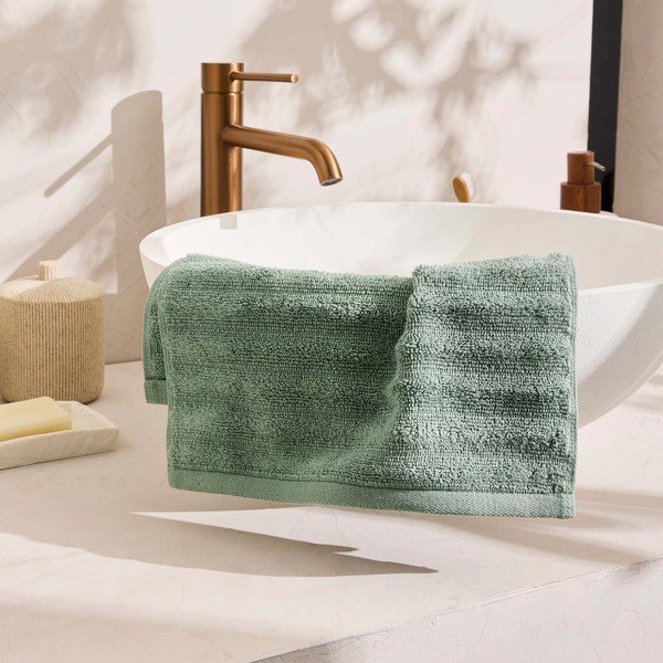 Asciugamano tipo terry verde in cotone 30x50 cm Maya – douceur d'intérieur-image-2