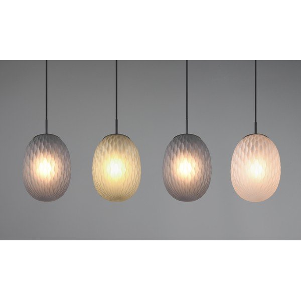 Lampadario nero opaco con paralume in vetro Facette – Trio-image-1