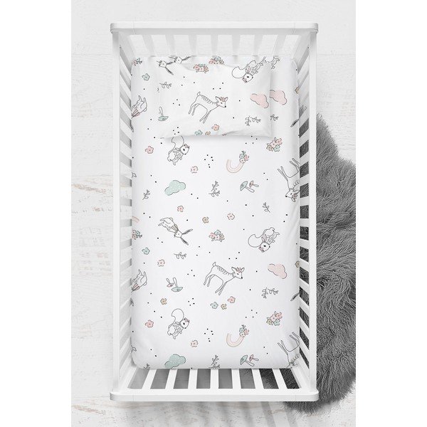 Set di lenzuolo e federa per bambini bianco in cotone renforcé per culla 70x120 cm Flowers – Mijolnir-image-1
