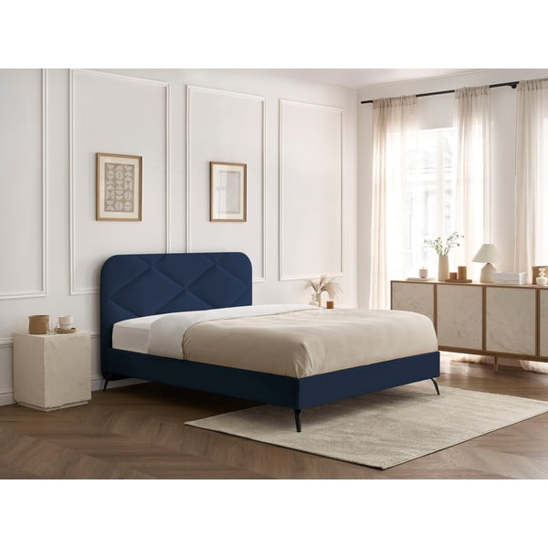 Letto matrimoniale in blu scuro imbottito con rete inclusa 160x200 cm Prune – Bobochic Paris-image-4