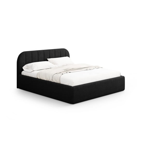 Letto matrimoniale imbottito nero con contenitore con rete inclusa 200x200 cm Juno – Windsor & Co Sofas