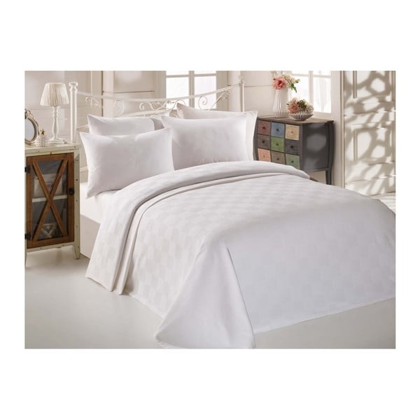 Copriletto in cotone bianco per letto matrimoniale Single Pique Puro, 200 x 234 cm - Mijolnir