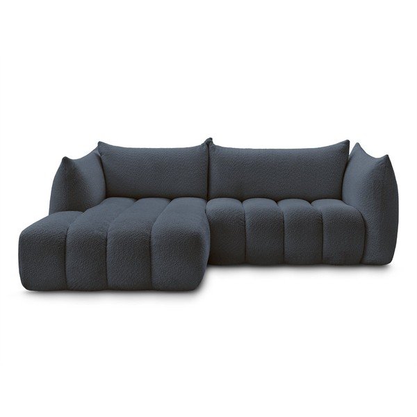 Divano angolare blu scuro (con penisola a sinistra/con chaise lounge) con rivestimento in bouclé Azra – Bobochic Paris