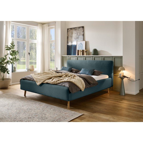 Letto matrimoniale imbottito blu con contenitore con rete inclusa 140x200 cm Mattis – Meise Möbel-image-1