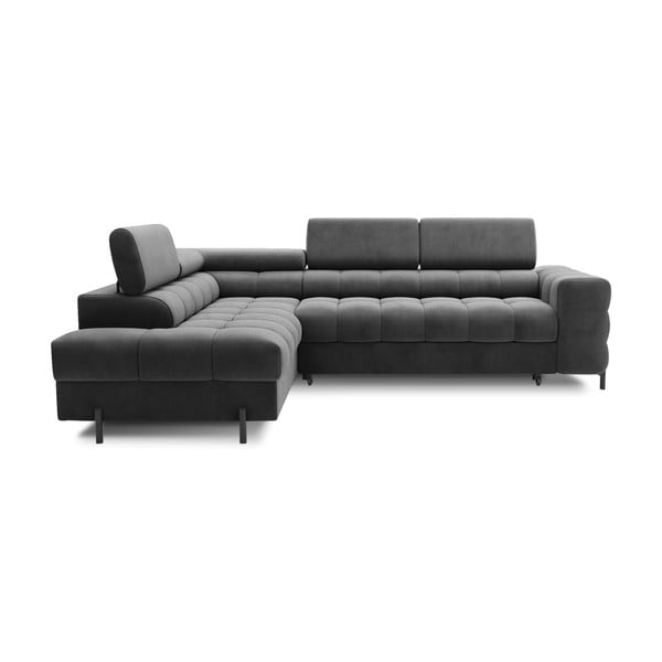 Divano angolare grigio scuro allungabile/con contenitore (con penisola a sinistra/a L) e rivestimento in velluto Ferucce – ELTAP