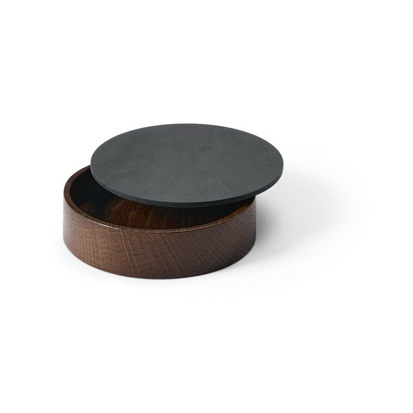 Scatola decorativa con coperchio color antracite/marrone in legno ed eco pelle ø 11x3,5 cm Circle Nupo – LIND DNA-image-1