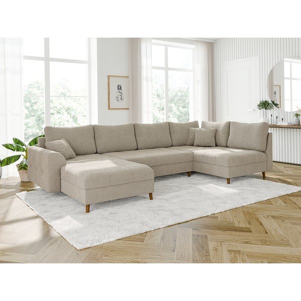 Divano angolare beige in tessuto bouclé (angolo sinistro/"U") Ariella - Ropez-image-3