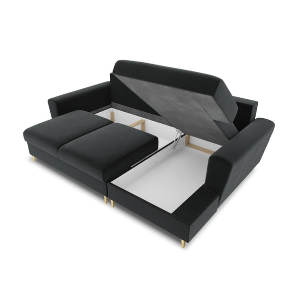 Divano angolare grigio scuro allungabile e con contenitore (con penisola a destra/con chaise lounge) con rivestimento in velluto Kyoto – Cosmopolitan Design-image-3