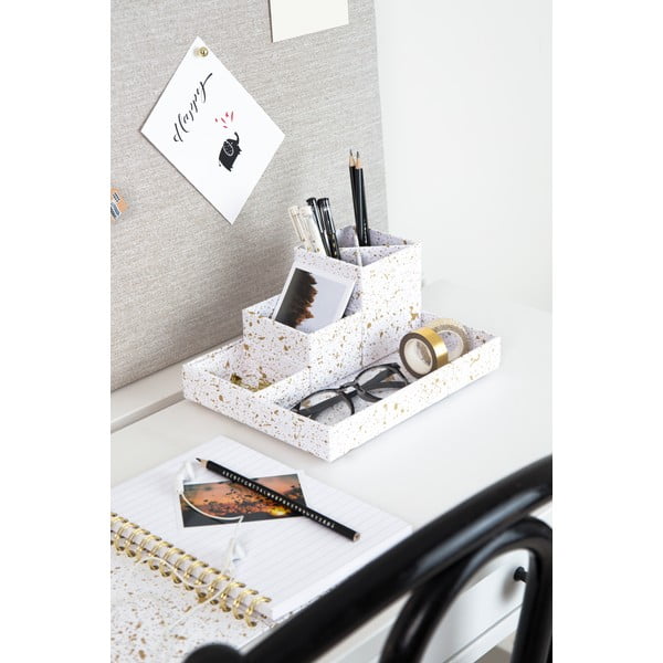 Organizzatore da scrivania in 4 pezzi in oro e bianco Lena - Bigso Box of Sweden-image-1