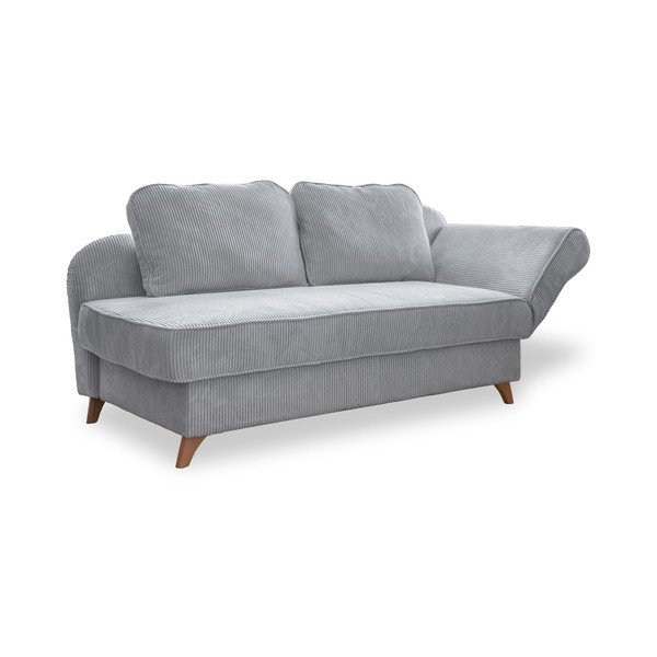 Chaise longue grigio chiaro (con penisola a destra) con rivestimento in velluto a coste Chic Charlotte – Miuform