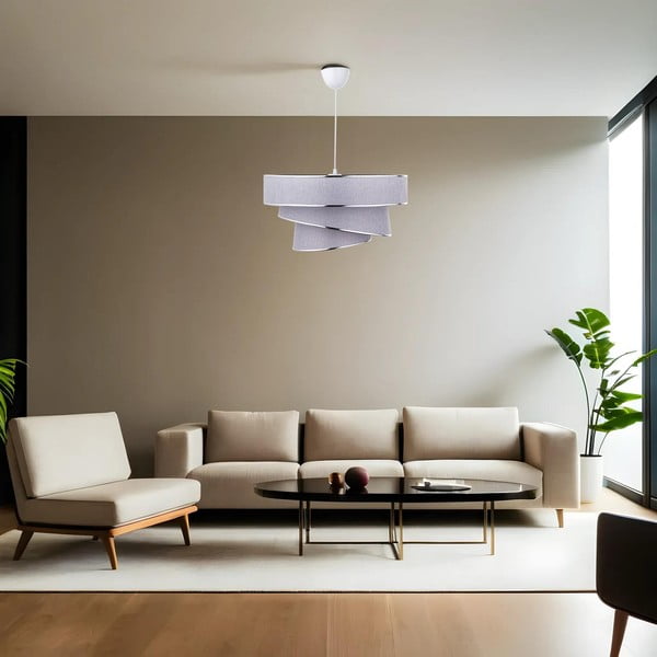Lampadario grigio/argentato con paralume in tessuto ø 40 cm Couper – Opviq lights-image-1