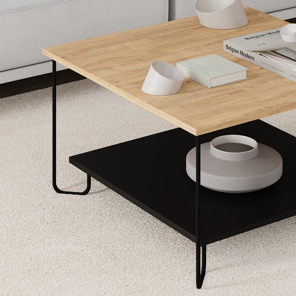 Tavolino con piano in rovere nero e naturale 80x80 cm Tonka - Marckeric-image-1