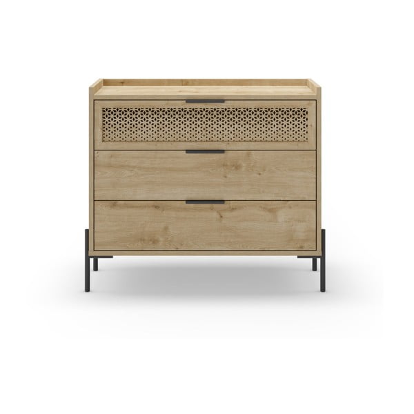 Cassettiera bassa in rovere decorato in colore naturale 90x80 cm Inca - Marckeric