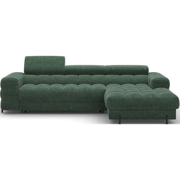 Divano angolare verde allungabile/con contenitore (con penisola a destra/con chaise lounge) con rivestimento in bouclé Felro – ELTAP