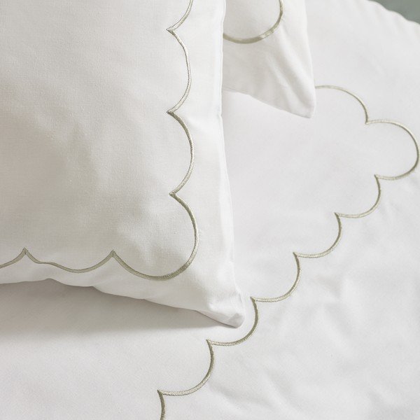 Biancheria da letto bianca/verde per letto singolo 135x200 cm Scallop Border – Catherine Lansfield-image-3