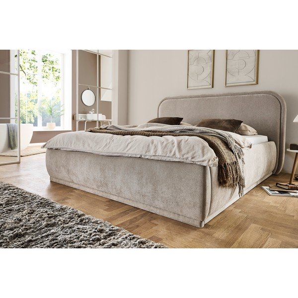 Letto matrimoniale imbottito beige rete non inclusa 180x200 cm Soma – Meise Möbel-image-2