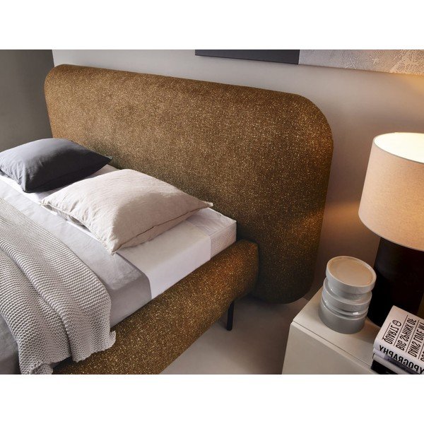 Letto matrimoniale imbottito giallo ocra con contenitore e rete inclusi 160x200 cm Pointt – ELTAP-image-3