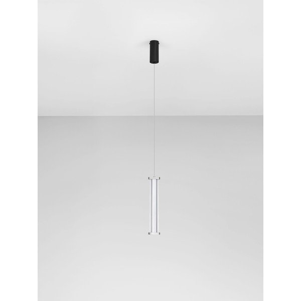 Lampadario LED nero opaco/color argento opaco in metallo con paralume in vetro acrilico con intensità regolabile ø 6 cm Pheme – Nova Luce-image-3