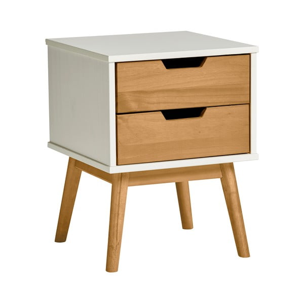 Comodino bianco e marrone in legno di pino massiccio Baku - Marckeric-image-2