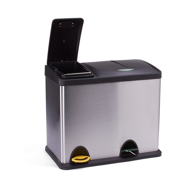 Cestino per la spazzatura color argento opaco in acciaio per raccolta differenziata/con pedale 18+8 l   Tri Selectif – MSV-image-1