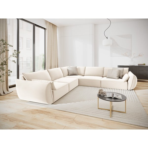 Divano angolare beige con rivestimento in velluto Vanda – Mazzini Sofas-image-1