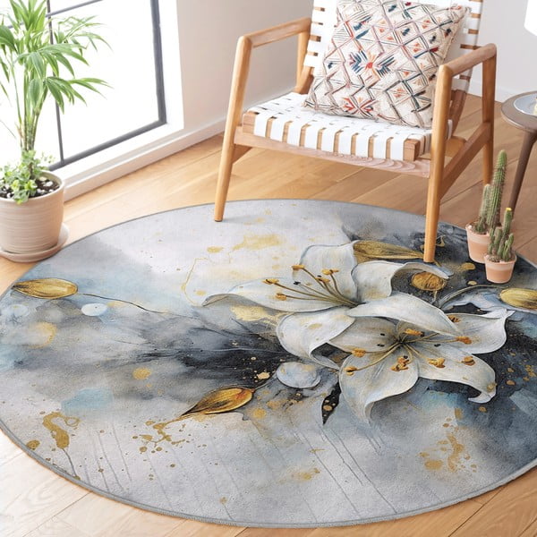 Tappeto rotondo blu/grigio lavabile ø 100 cm Golden Lilly – Mila Home-image-2