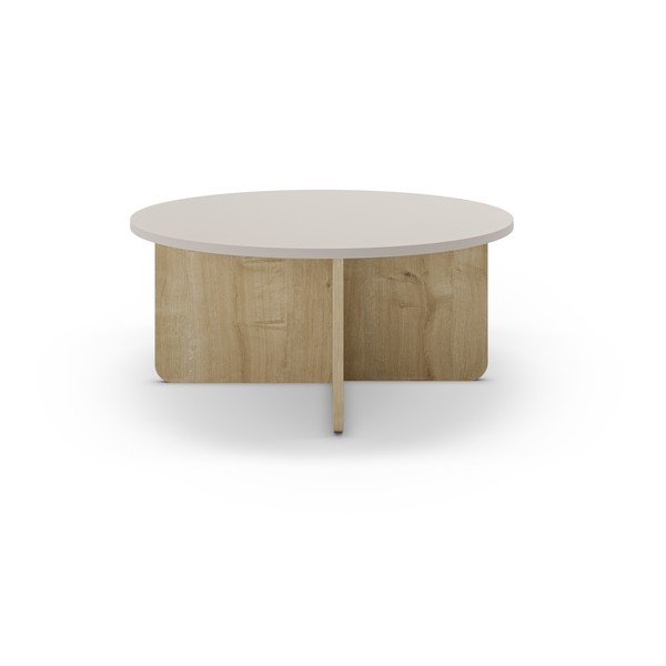 Tavolino da salotto rotondo color crema/di colore naturale con effetto rovere ø 80 cm Hillary – Marckeric-image-2