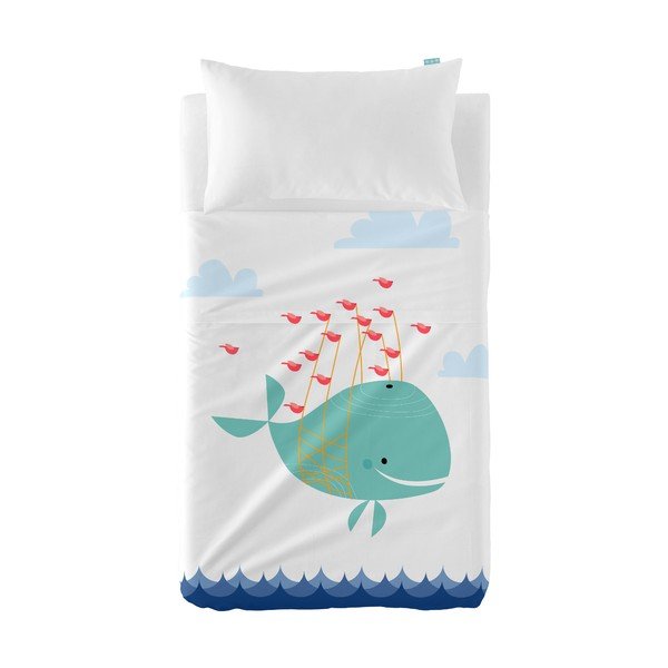Tenký přehoz a povlak na polštář Moshi Moshi Whale, 100 x 130 cm