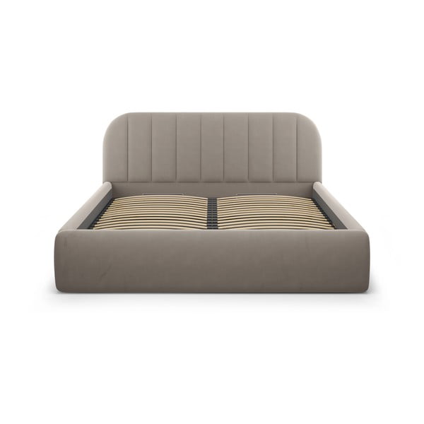 Letto matrimoniale imbottito marrone chiaro con contenitore con rete inclusa 160x200 cm Juno – Windsor & Co Sofas-image-3