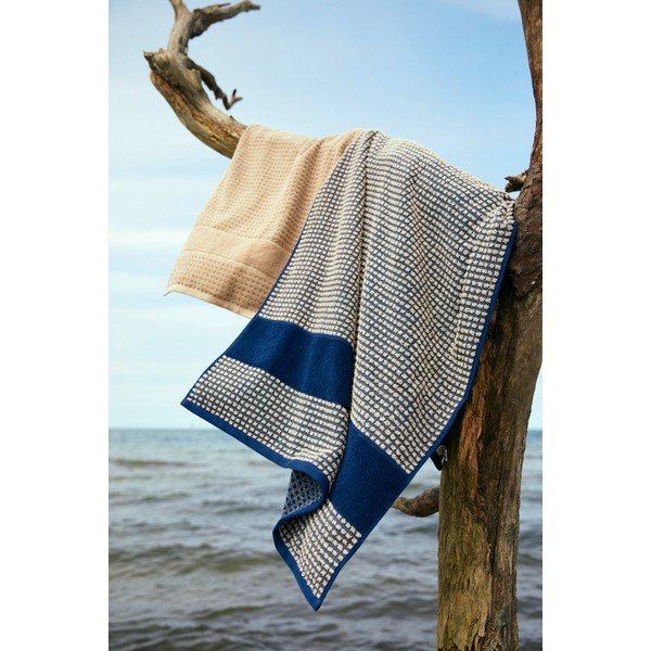 Telo da bagno in cotone biologico blu scuro e beige 70x140 cm Check - JUNA-image-4