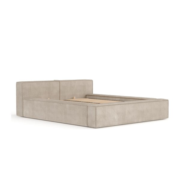 Letto matrimoniale imbottito beige con contenitore e rete inclusi 180x200 cm Voliera – Maison de Rêve