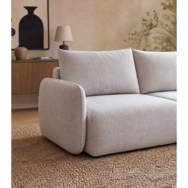 Divano angolare grigio chiaro allungabile/con contenitore (con penisola a destra/con chaise lounge) con rivestimento in velluto Kalena – Makamii-image-3